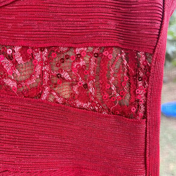 Herve Leger Women's Red Sequined Bandage Bodycon Dress Size XS - Picture 6 of 9